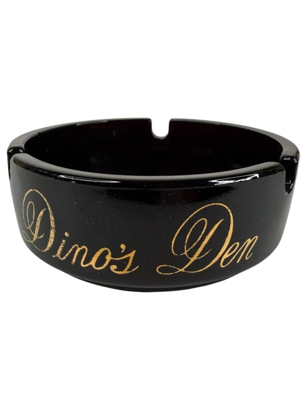 Vintage Riviera Las Vegas Ceramic Ashtray Dinos Den Delmonico Black Gold Script